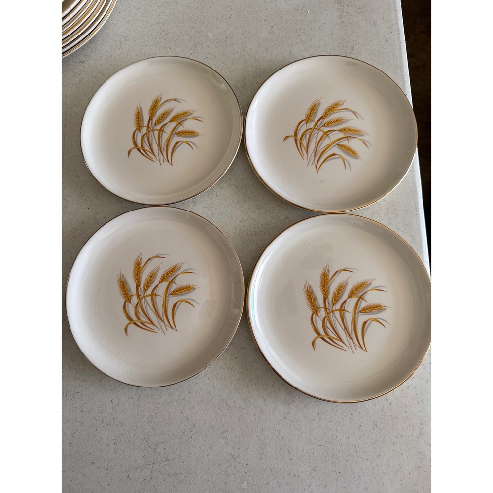 Vintage FS Golden Wheat Bread Butter Plates 22K Gold Rim Oven Proof Set of 4 USA